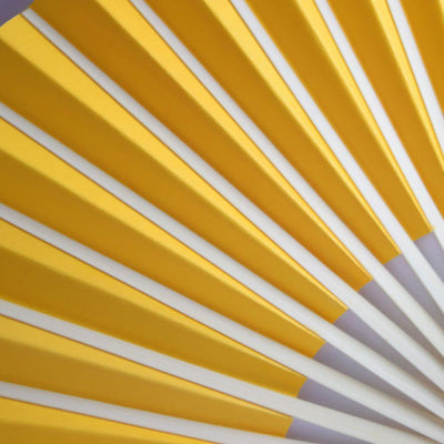 (Discontinued) (100 PACK) 9" Yellow-Orange Paper Hand Fans for Weddings, Premium Paper Stock