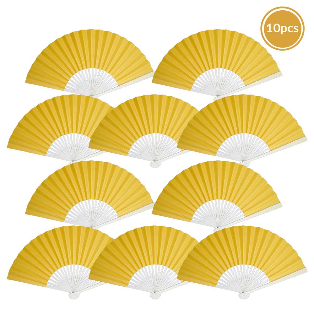  9" Yellow-Orange Paper Hand Fans for Weddings, Premium Paper Stock (10 Pack) - AsianImportStore.com - B2B Wholesale Lighting and Decor