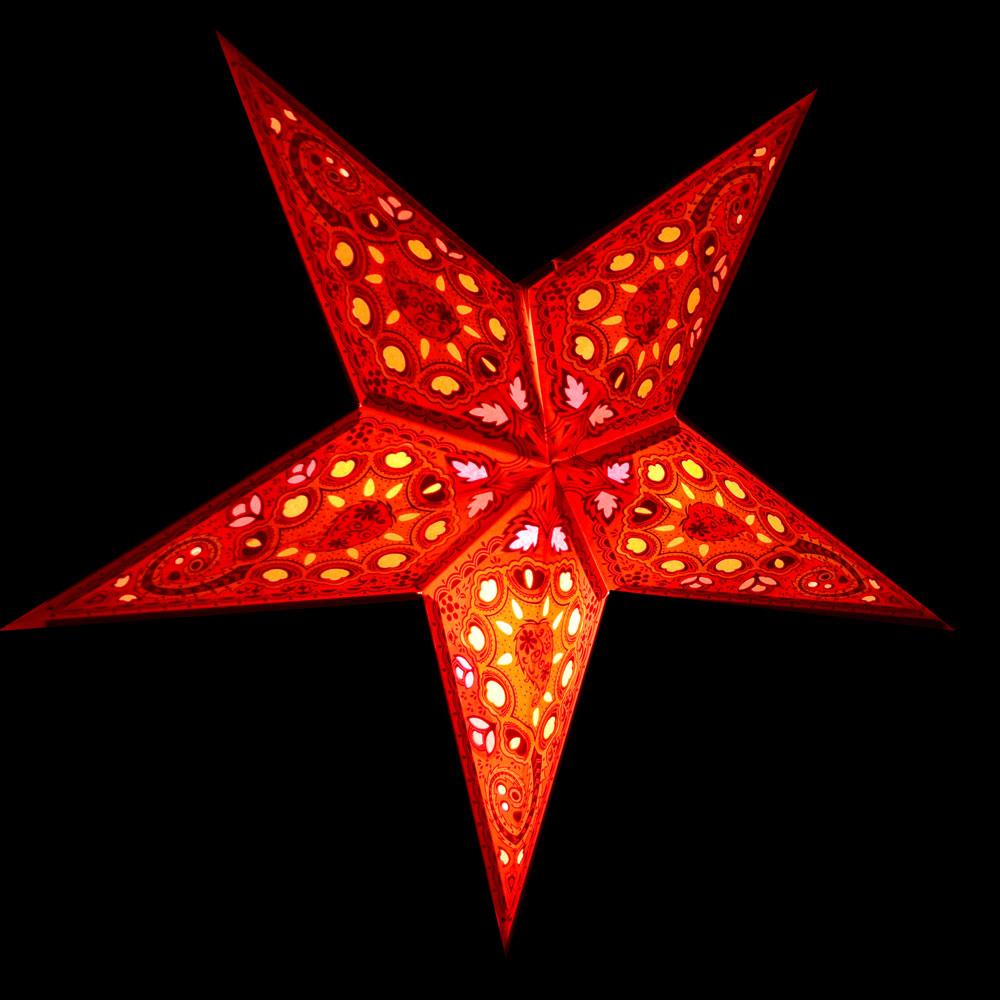 3-PACK + Cord | Red Tulip Cut 24" Illuminated Paper Star Lanterns and Lamp Cord Hanging Decorations - AsianImportStore.com - B2B Wholesale Lighting and Decor