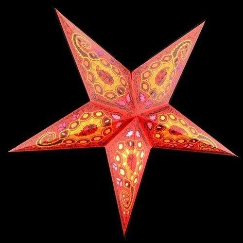 3-PACK + Cord | Red Tulip Cut 24" Illuminated Paper Star Lanterns and Lamp Cord Hanging Decorations - AsianImportStore.com - B2B Wholesale Lighting and Decor