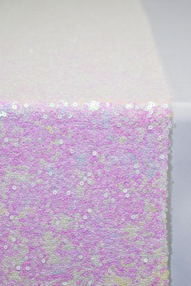 BLOWOUT (50 PACK) White and Pink Iridescent Sequin Table Runner - 12 x 108 Inch