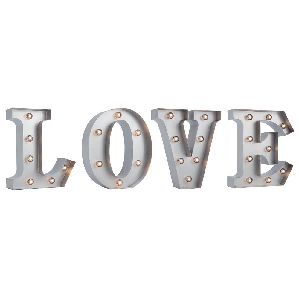 Silver Marquee Light 'LOVE' LED Metal Sign (8 Inch, Battery Operated w/ Timer) - AsianImportStore.com - B2B Wholesale Lighting and Decor