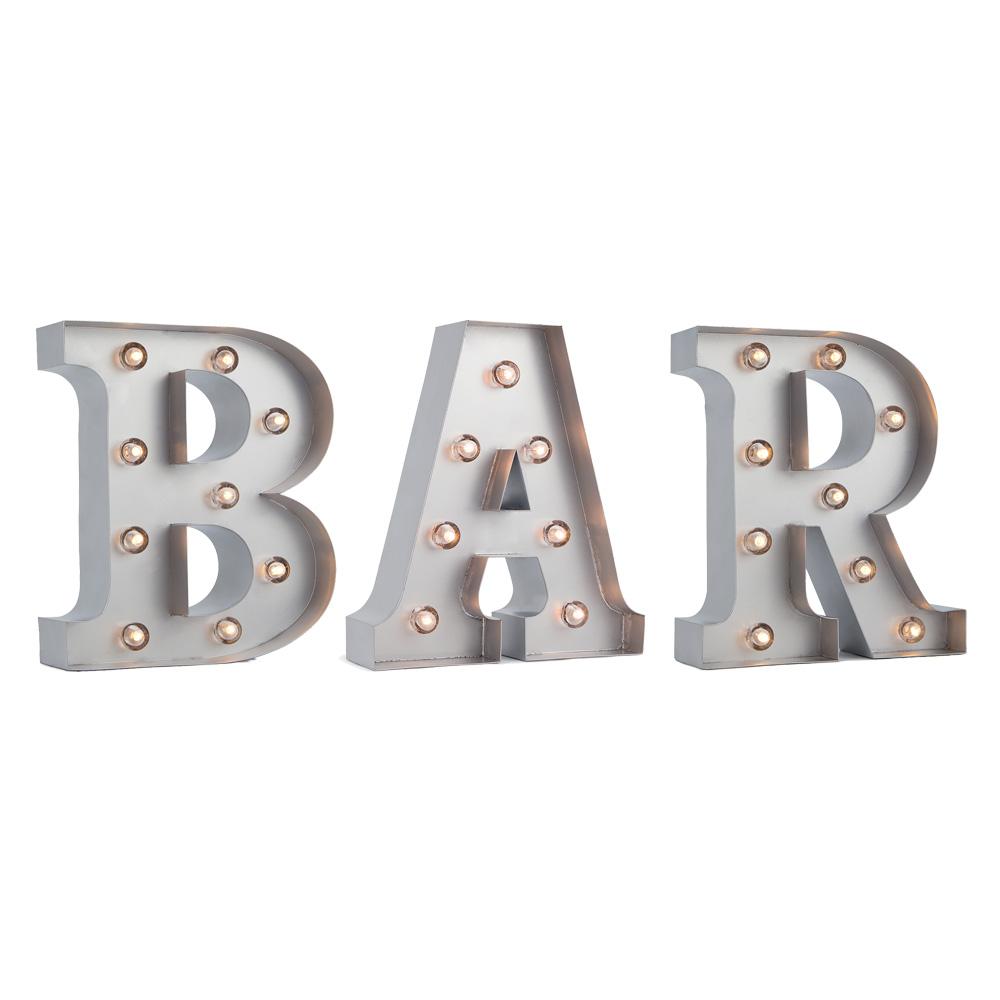 Silver Marquee Light 'BAR' LED Metal Sign (8 Inch, Battery Operated w/ Timer) - AsianImportStore.com - B2B Wholesale Lighting and Decor