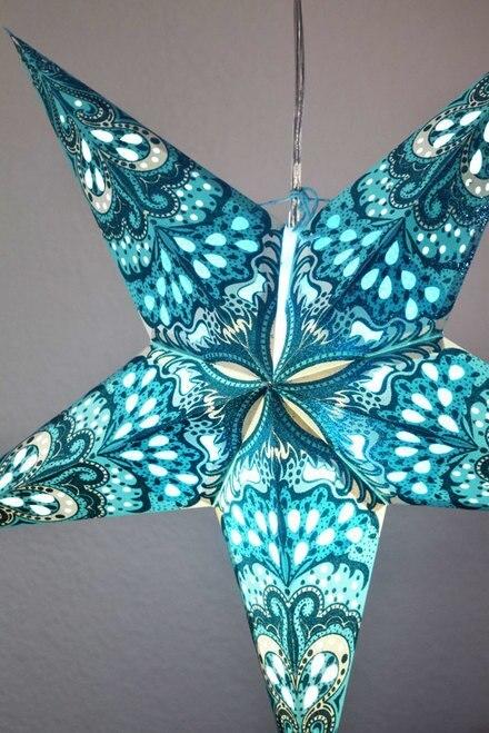 3-PACK + Cord | Turquoise Blue Heart's Desire Glitter 24" Illuminated Paper Star Lanterns and Lamp Cord Hanging Decorations - AsianImportStore.com - B2B Wholesale Lighting and Decor