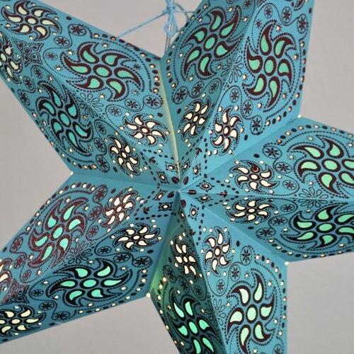  3-PACK + Cord | Turquoise Blue Winds Glitter 24" Illuminated Paper Star Lanterns and Lamp Cord Hanging Decorations - AsianImportStore.com - B2B Wholesale Lighting and Decor