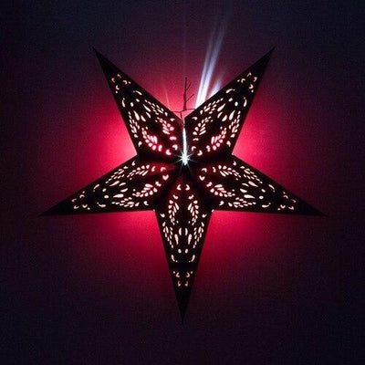 3-PACK + Cord | Red Lace Paisley 24" Illuminated Paper Star Lanterns and Lamp Cord Hanging Decorations - AsianImportStore.com - B2B Wholesale Lighting and Decor