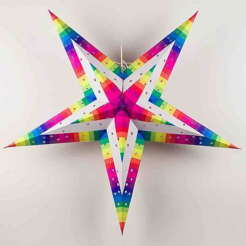 3-PACK + Cord | Large Rainbow Strip 30" Illuminated Paper Star Lanterns and Lamp Cord Hanging Decorations - AsianImportStore.com - B2B Wholesale Lighting and Decor