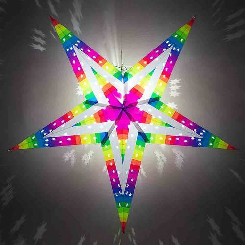 3-PACK + Cord | Large Rainbow Strip 30" Illuminated Paper Star Lanterns and Lamp Cord Hanging Decorations - AsianImportStore.com - B2B Wholesale Lighting and Decor