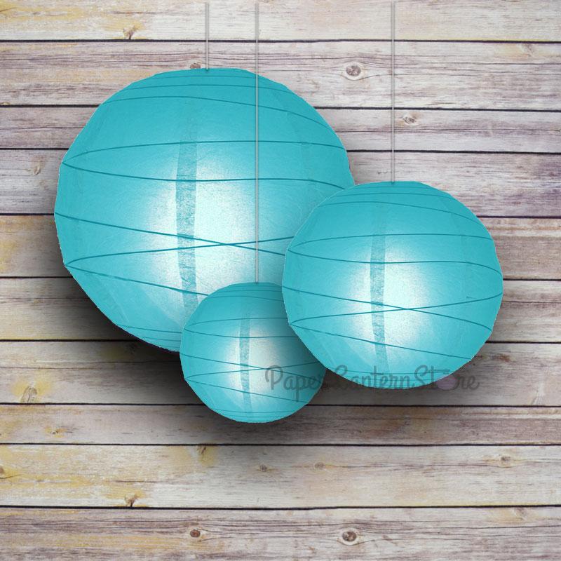 8/12/16" Turquoise Round Paper Lanterns, Irregular Ribbing (3-Pack Cluster) - AsianImportStore.com - B2B Wholesale Lighting and Decor