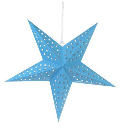 3-PACK + Cord | Turquoise Blue Starry Night 24" Illuminated Paper Star Lanterns and Lamp Cord Hanging Decorations - AsianImportStore.com - B2B Wholesale Lighting and Decor