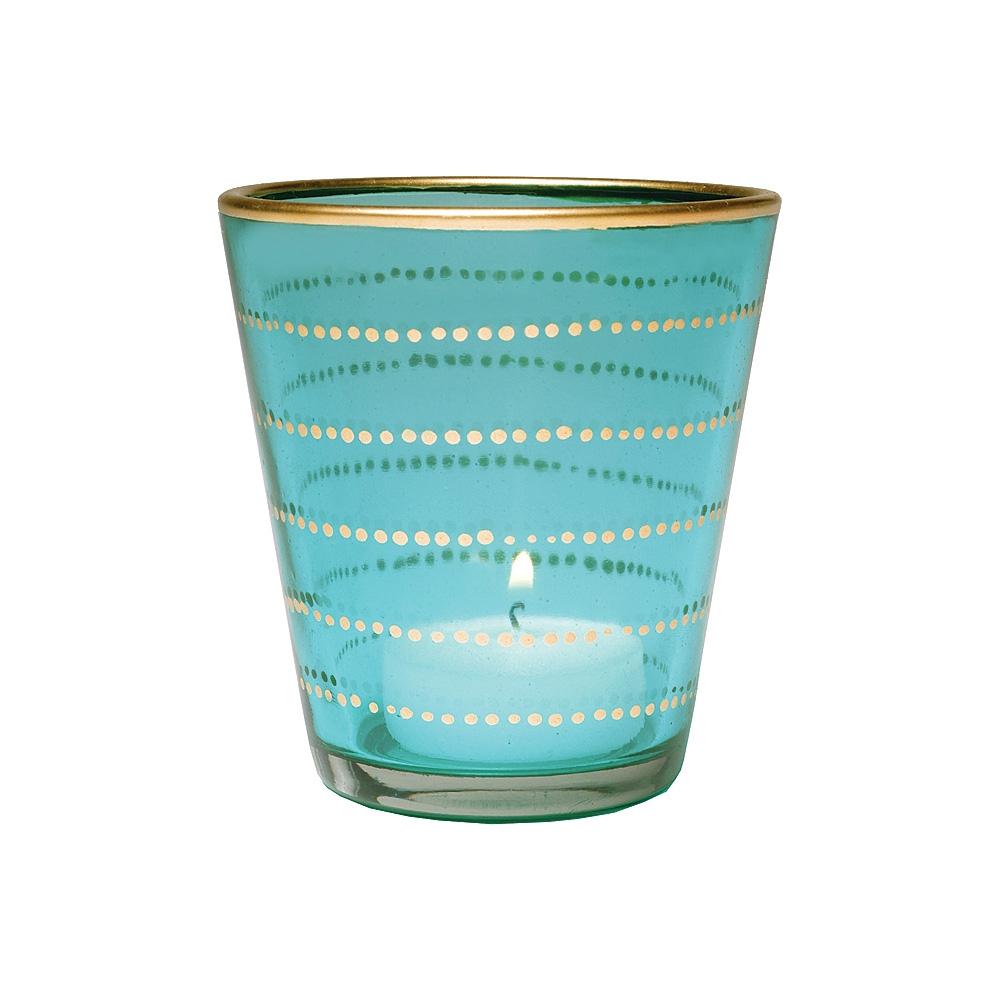 Gilded Horizontal Accent Glass Candle Holder (3.5-Inch, Vanessa Design, Turquoise Blue) - Use with Tea Lights - Home Decor, Parties, and Wedding Decorations - AsianImportStore.com - B2B Wholesale Lighting and Decor