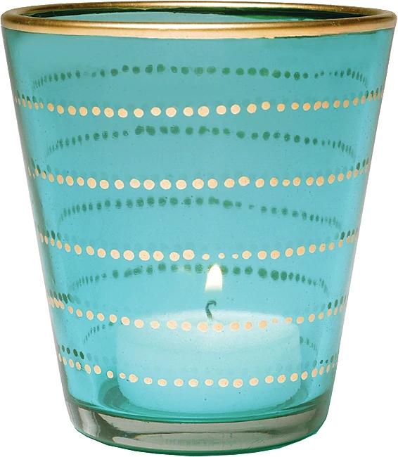 Gilded Horizontal Accent Glass Candle Holder (3.5-Inch, Vanessa Design, Turquoise Blue) - Use with Tea Lights - Home Decor, Parties, and Wedding Decorations - AsianImportStore.com - B2B Wholesale Lighting and Decor