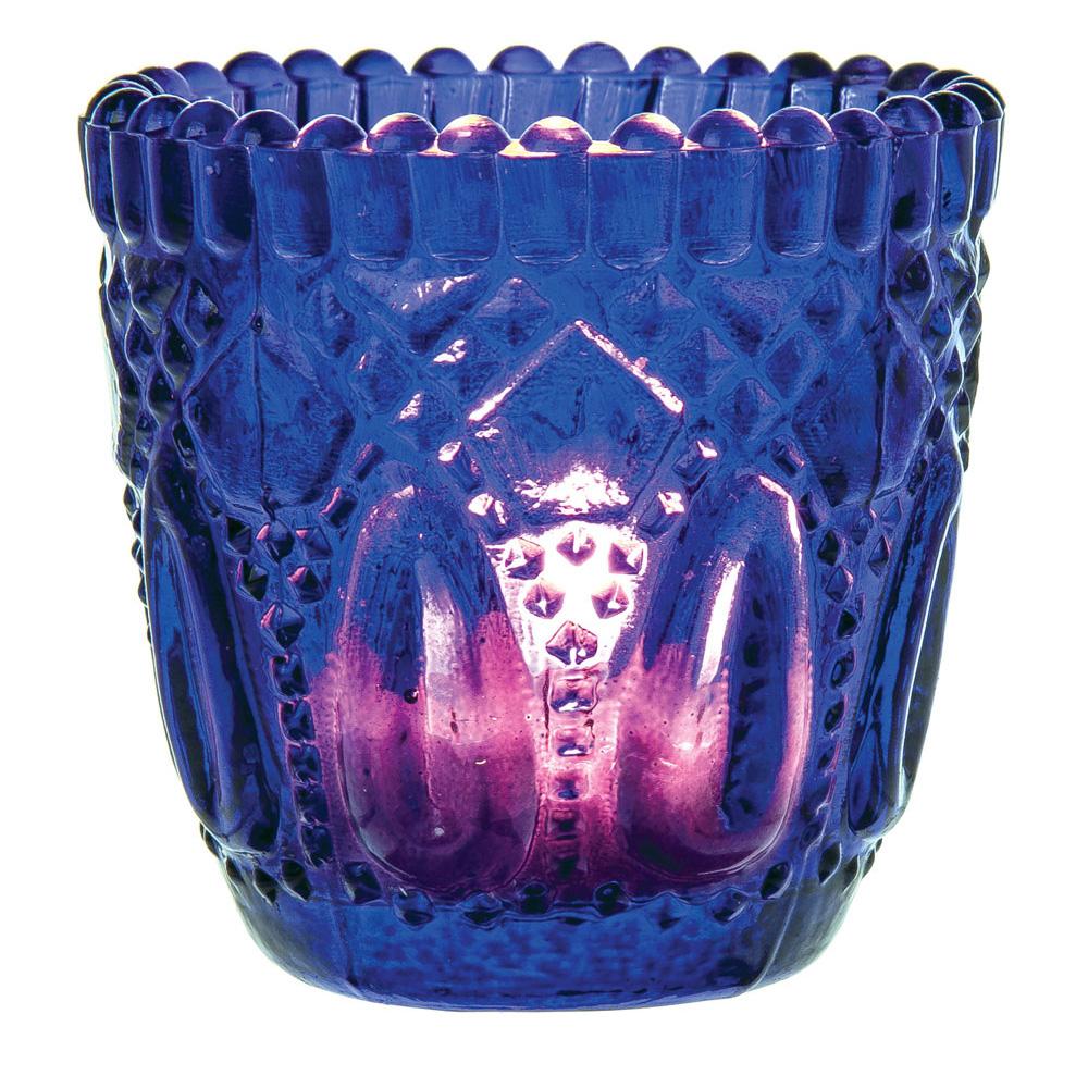 6 Pack | Vintage Glass Candle Holders (2.75-Inch, Lillian Design, Cobalt Blue) - Use with Tea Lights - For Home Decor, Parties, and Wedding Decorations - AsianImportStore.com - B2B Wholesale Lighting & Decor since 2002