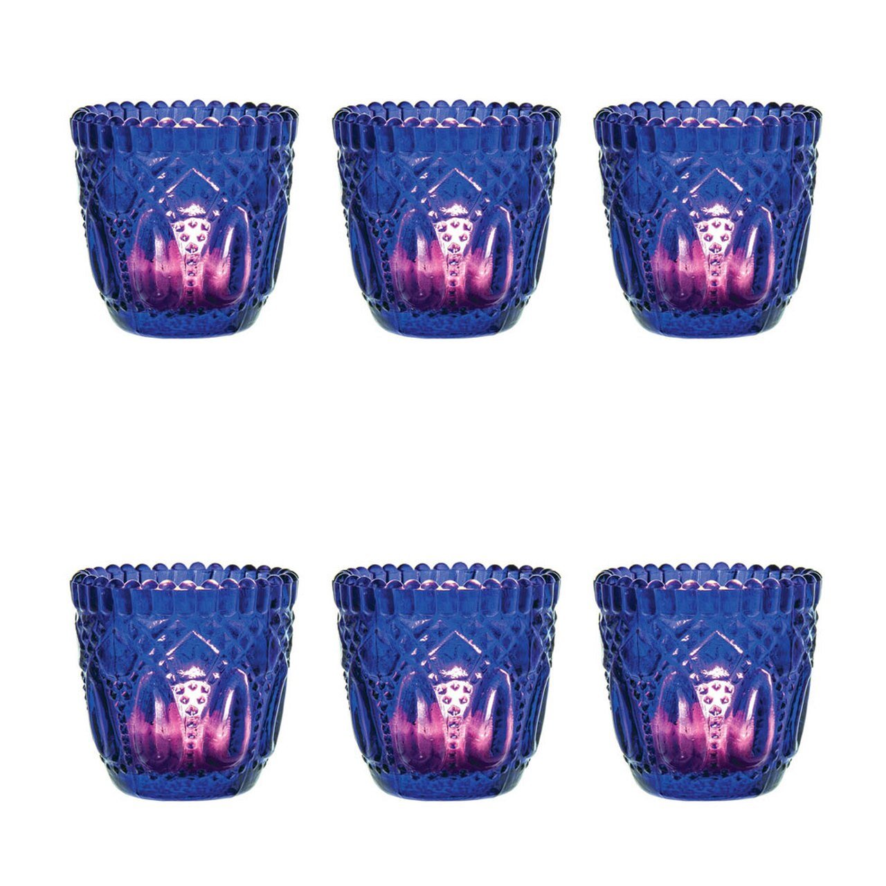 6 Pack | Vintage Glass Candle Holders (2.75-Inch, Lillian Design, Cobalt Blue) - Use with Tea Lights - For Home Decor, Parties, and Wedding Decorations - AsianImportStore.com - B2B Wholesale Lighting & Decor since 2002