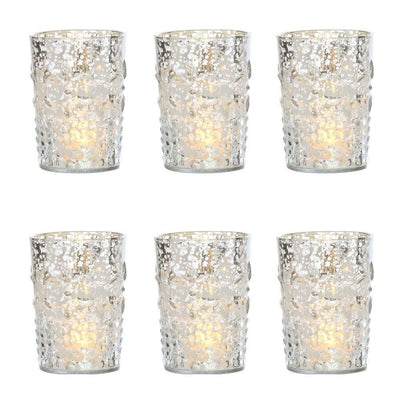 6 Pack | Vintage Mercury Glass Candle Holder (4-Inch, Fleur Design, Flower Motif, Silver) - For Home Decor, Party Decorations and Wedding Centerpieces - AsianImportStore.com - B2B Wholesale Lighting and Decor