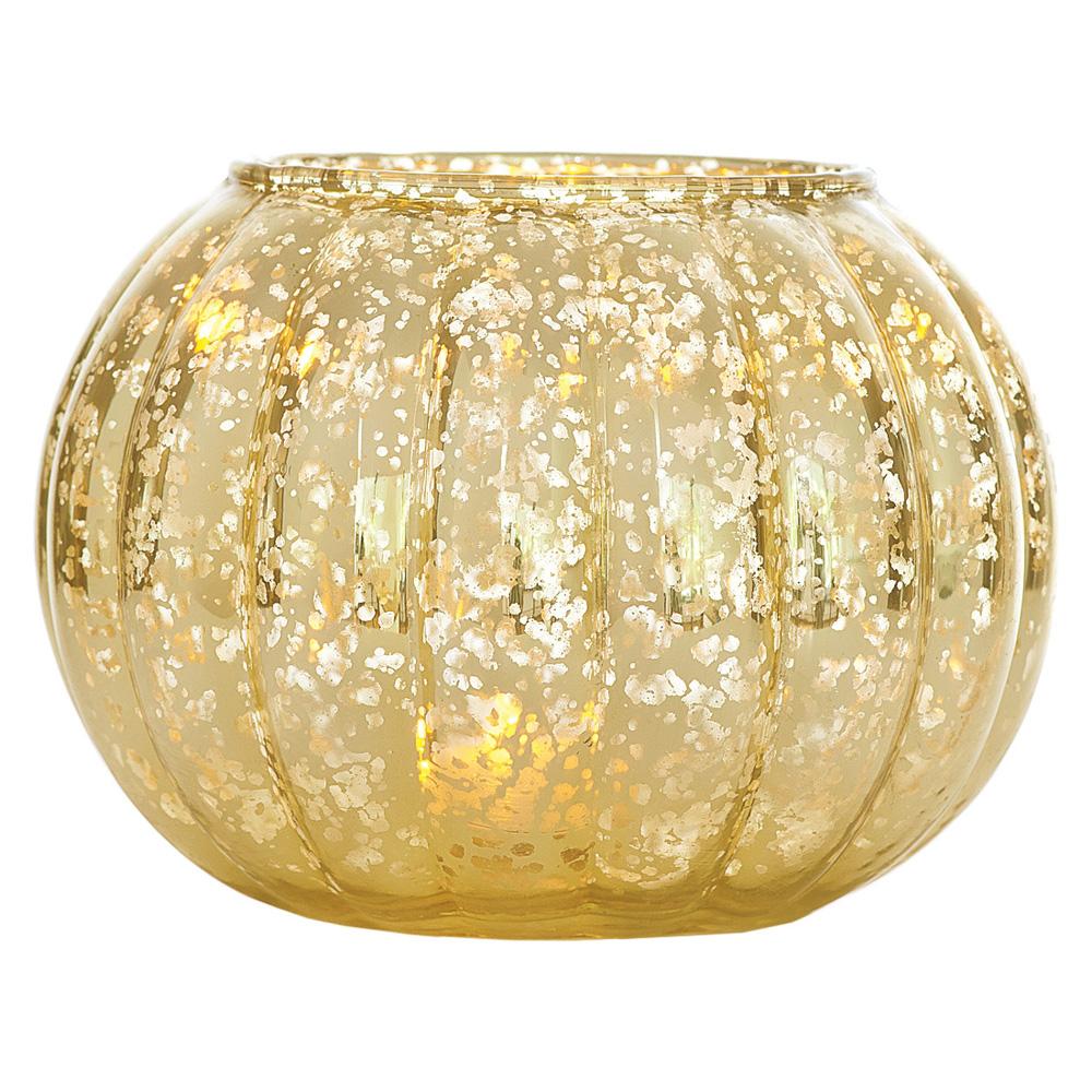 Large Vintage Mercury Glass Candle Holder (5-Inch, Autumn Design, Gold) - Decorative Candle Holder - For Parties, Weddings, and Homes - AsianImportStore.com - B2B Wholesale Lighting and Decor