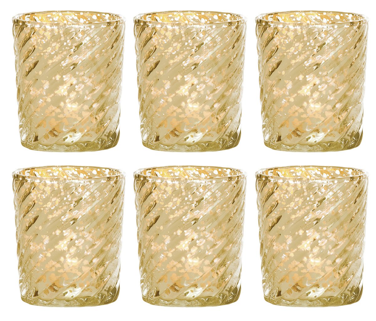 6 Pack | Mercury Glass Candle Holder (3-Inch, Grace Design, Gold) - for use with Tea Lights - for Home Décor, Parties and Wedding Decorations - AsianImportStore.com - B2B Wholesale Lighting and Decor