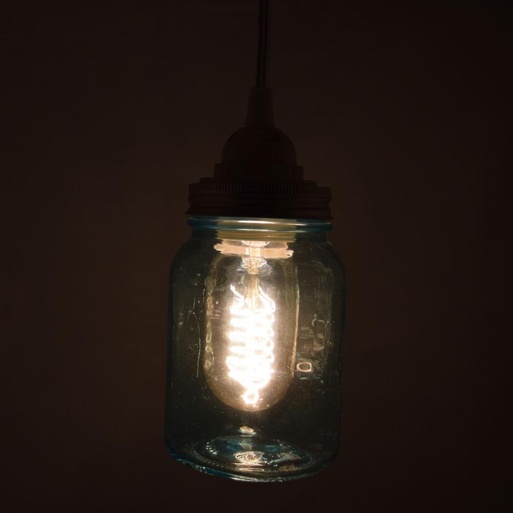 Water Blue Glass Mason Jar Pendant Light Kit, Regular Mouth, Clear Cord, 15FT - AsianImportStore.com - B2B Wholesale Lighting and Decor