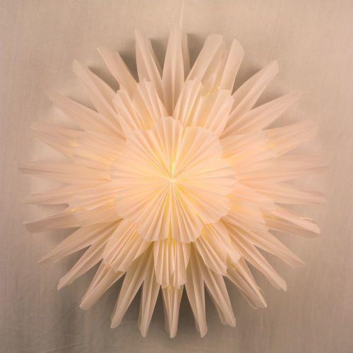 3-PACK + Cord | White Freddo Pizzelle 17" Designer Illuminated Paper Star Lanterns and Lamp Cord Hanging Decorations - AsianImportStore.com - B2B Wholesale Lighting and Decor
