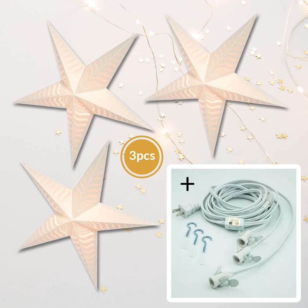  3-PACK + Cord | Luna 24" Illuminated Paper Star Lanterns and Lamp Cord Hanging Decorations - AsianImportStore.com - B2B Wholesale Lighting and Decor