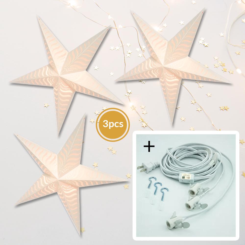 3-PACK + Cord | Luna 36" Illuminated Paper Star Lanterns and Lamp Cord Hanging Decorations - AsianImportStore.com - B2B Wholesale Lighting and Decor