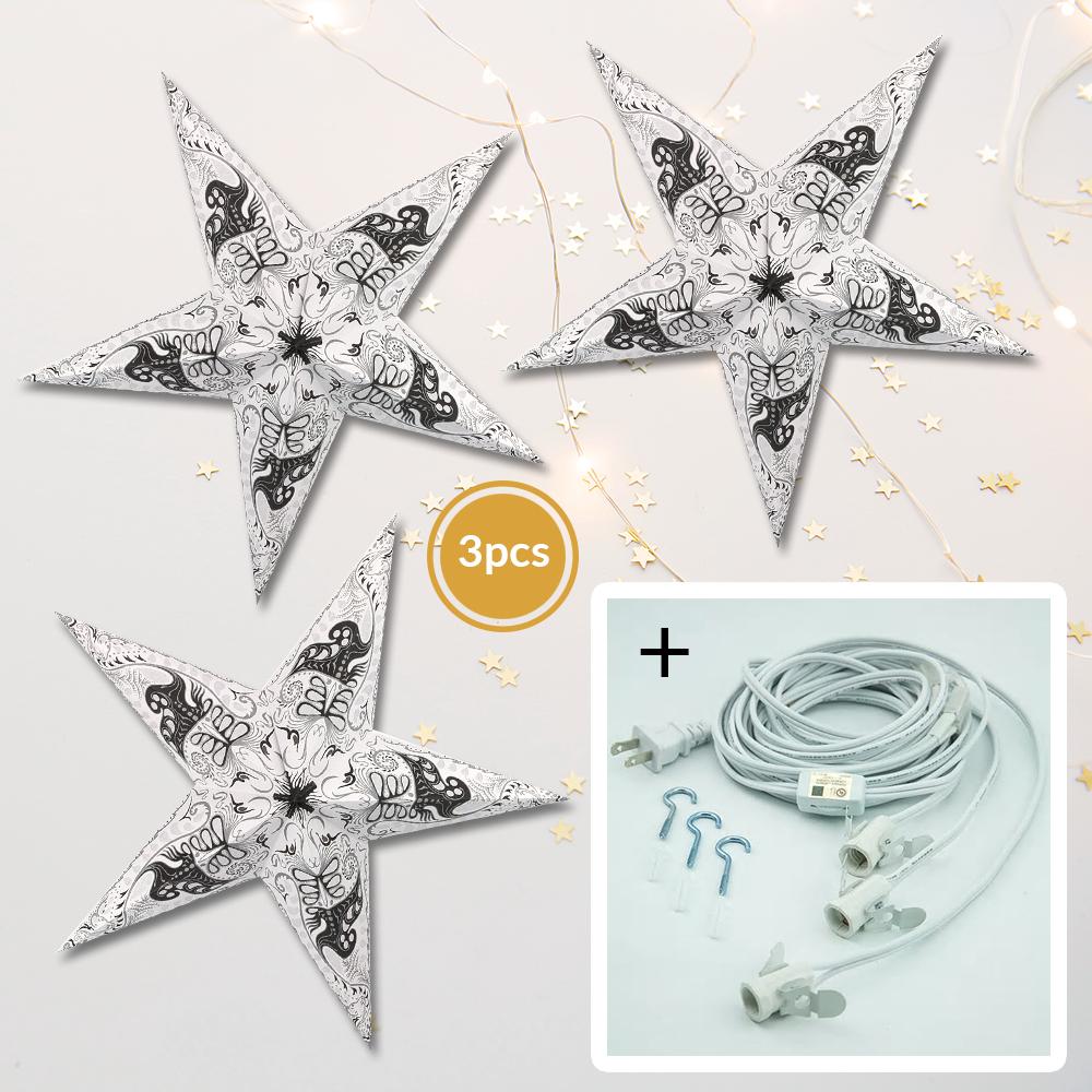  3-PACK + Cord | White Oriental Swan 24" Illuminated Paper Star Lanterns and Lamp Cord Hanging Decorations - AsianImportStore.com - B2B Wholesale Lighting and Decor