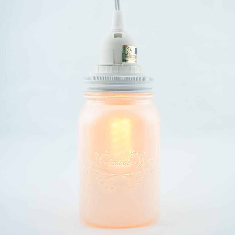 Fantado Frosted Pearl White Mason Jar Pendant Light Kit, Wide Mouth, White Cord, 15FT - AsianImportStore.com - B2B Wholesale Lighting and Decor