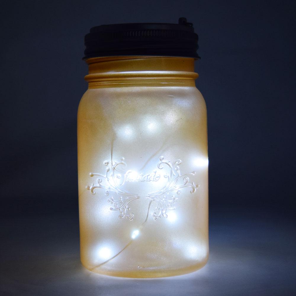  Fantado Wide Mouth Yellow Gold Mason Jar Luminaria Light w/ Hanging Cool White Fairy LED Kit - AsianImportStore.com - B2B Wholesale Lighting and Decor