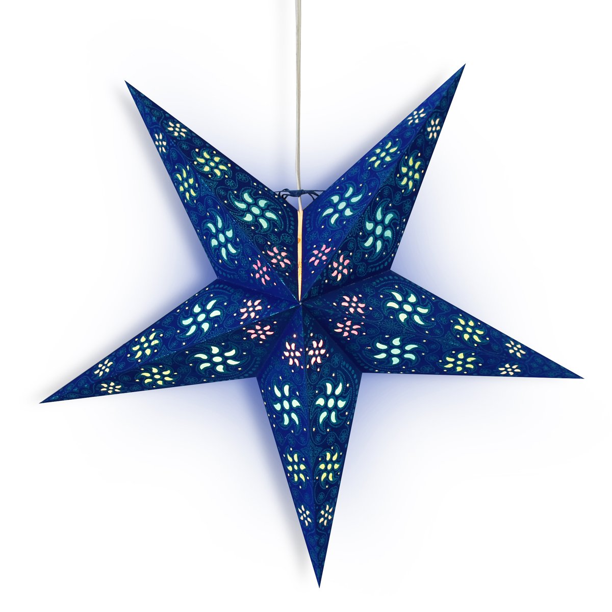 3-PACK + Cord | Dark Blue Winds Glitter 24" Illuminated Paper Star Lanterns and Lamp Cord Hanging Decorations - AsianImportStore.com - B2B Wholesale Lighting and Decor