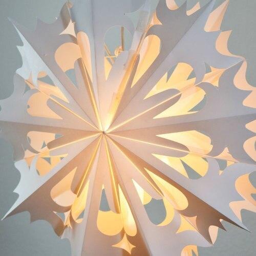  3-PACK + Cord | White Angelo 20" Pizzelle Designer Illuminated Paper Star Lanterns and Lamp Cord Hanging Decorations - AsianImportStore.com - B2B Wholesale Lighting and Decor