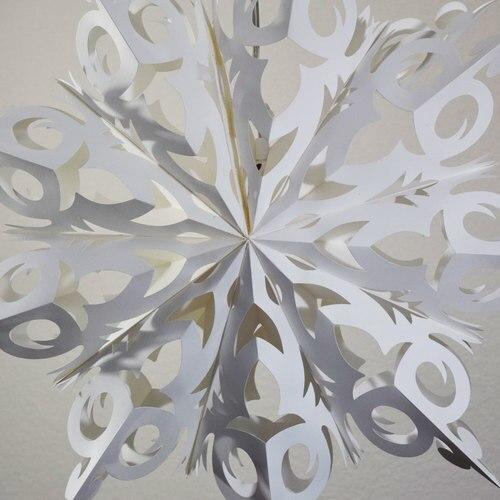 3-PACK + Cord | White Winter Frozen 24" Pizzelle Designer Illuminated Paper Star Lanterns and Lamp Cord Hanging Decorations - AsianImportStore.com - B2B Wholesale Lighting and Decor
