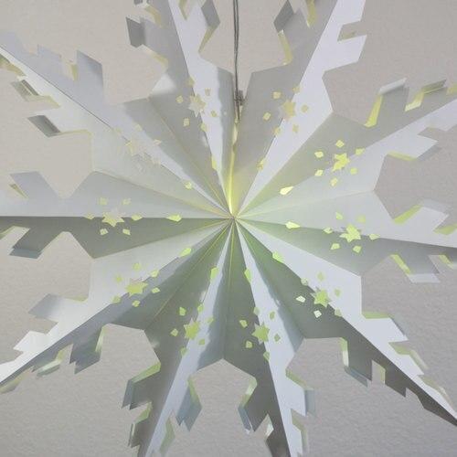 3-PACK + Cord | White Winter Peppermint 24" Pizzelle Designer Illuminated Paper Star Lanterns and Lamp Cord Hanging Decorations - AsianImportStore.com - B2B Wholesale Lighting and Decor