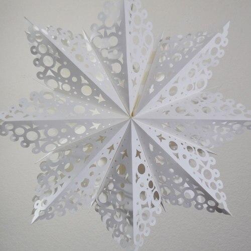 3-PACK + Cord | White Solstice 24" Pizzelle Designer Illuminated Paper Star Lanterns and Lamp Cord Hanging Decorations - AsianImportStore.com - B2B Wholesale Lighting and Decor