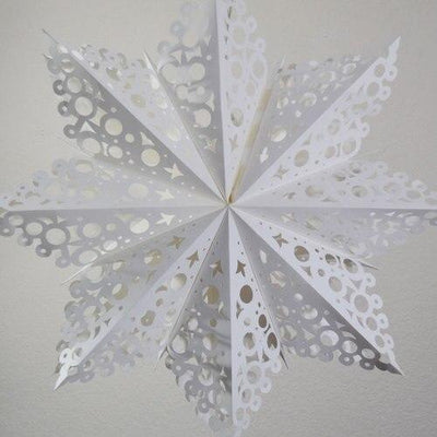 3-PACK + Cord | White Solstice 24" Pizzelle Designer Illuminated Paper Star Lanterns and Lamp Cord Hanging Decorations - AsianImportStore.com - B2B Wholesale Lighting and Decor